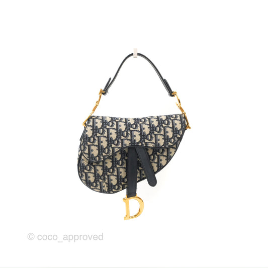 Christian Dior Mini Saddle Bag Blue Oblique Jacquard Gold Hardware