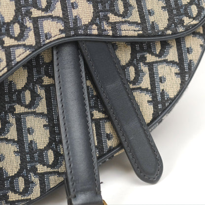 Christian Dior Mini Saddle Bag Blue Oblique Jacquard Gold Hardware