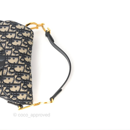 Christian Dior Mini Saddle Bag Blue Oblique Jacquard Gold Hardware