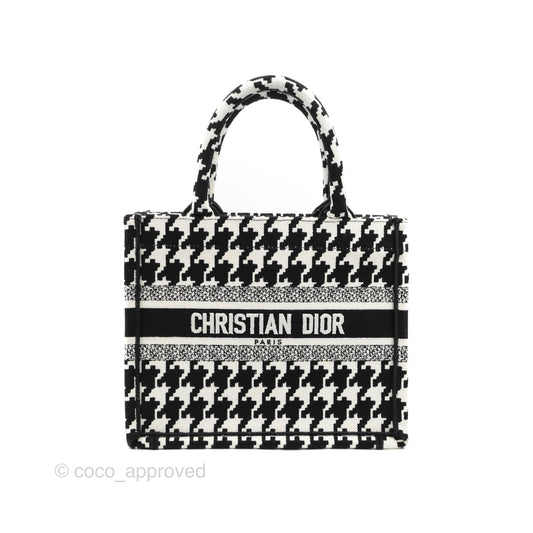 Christian Dior New Small Book Tote Macro Houndstooth Embroidery Black/White