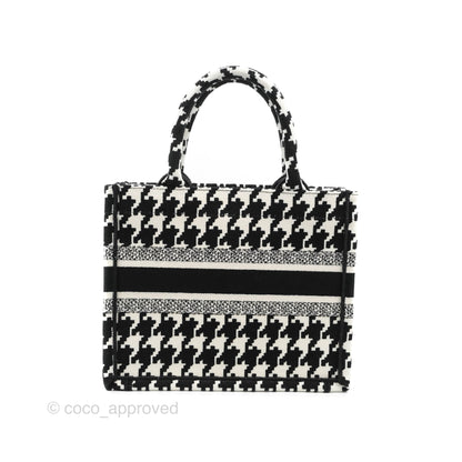 Christian Dior New Small Book Tote Macro Houndstooth Embroidery Black/White