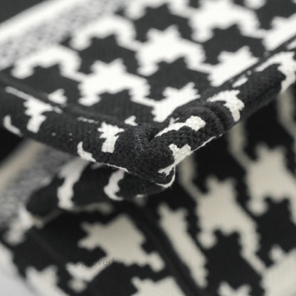 Christian Dior New Small Book Tote Macro Houndstooth Embroidery Black/White