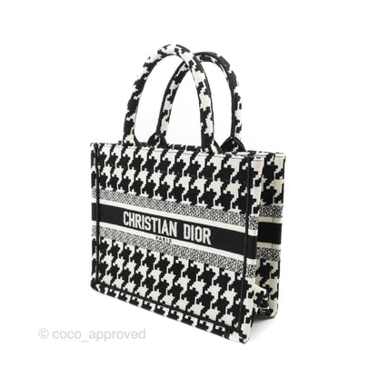 Christian Dior New Small Book Tote Macro Houndstooth Embroidery Black/White