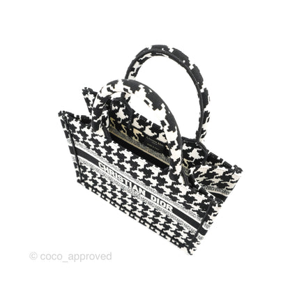 Christian Dior New Small Book Tote Macro Houndstooth Embroidery Black/White