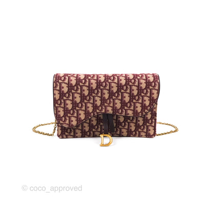 Christian Dior Saddle Chain Pouch Red Oblique Jacquard