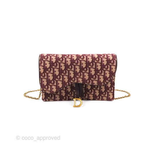 Christian Dior Saddle Chain Pouch Red Oblique Jacquard
