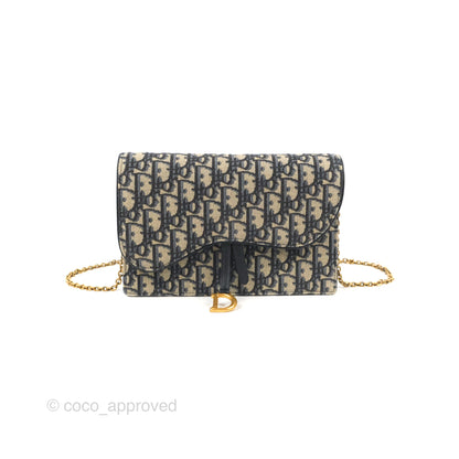 Christian Dior Saddle Chain Pouch Navy Oblique Jacquard