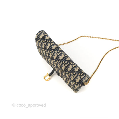 Christian Dior Saddle Chain Pouch Navy Oblique Jacquard