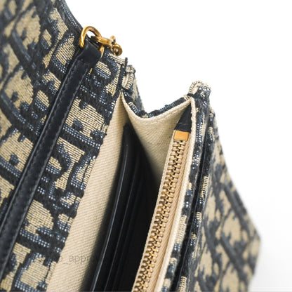 Christian Dior Saddle Chain Pouch Navy Oblique Jacquard