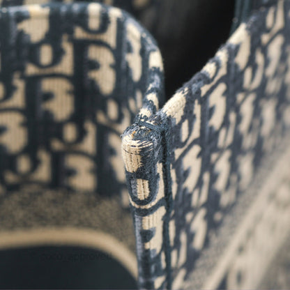 Christian Dior Medium (Old Small) Dior Navy Oblique Embroidery Canvas Book Tote