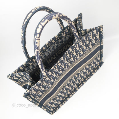 Christian Dior Medium (Old Small) Dior Navy Oblique Embroidery Canvas Book Tote