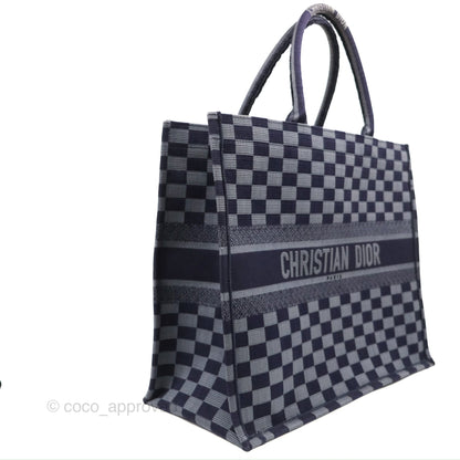 Dior Large Book Tote Checkered Navy