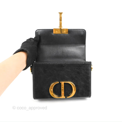 Christian Dior 30 Montaigne Box Bag Black Shiny Clinked Lambskin Gold Hardware