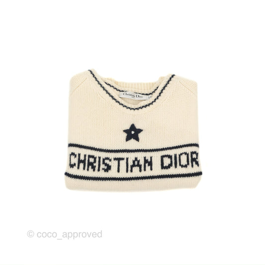 Christian Dior Short Sleeve Sweater Ecru Cashmere Wool Knit