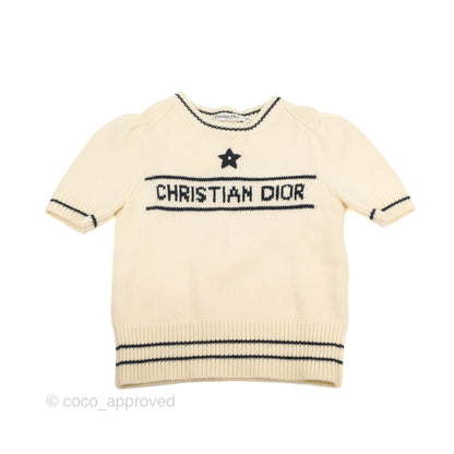 Christian Dior Short Sleeve Sweater Ecru Cashmere Wool Knit