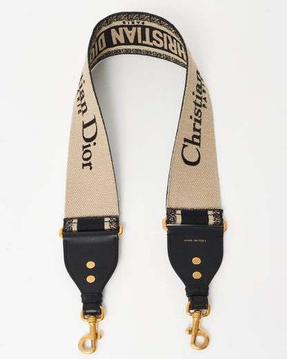Dior Black & Ecru Logo Embroidered Guitar Strap