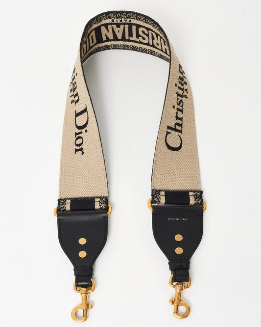 Dior Black & Ecru Logo Embroidered Guitar Strap