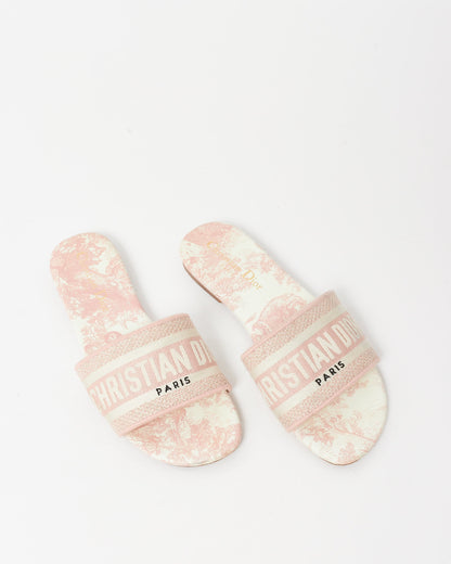 Dior Pink Embroidered Cotton and Toile de Jouy Motif DWay Slides - 36