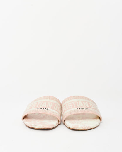 Dior Pink Embroidered Cotton and Toile de Jouy Motif DWay Slides - 36