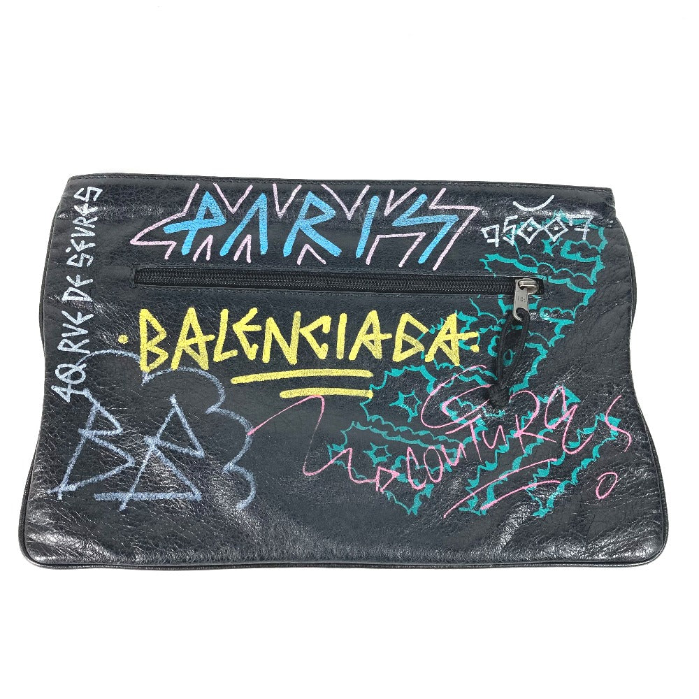 BALENCIAGA Clutch bag 535334 leather black graffiti print mens