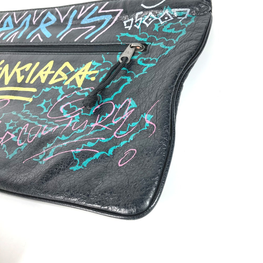 BALENCIAGA Clutch bag 535334 leather black graffiti print mens