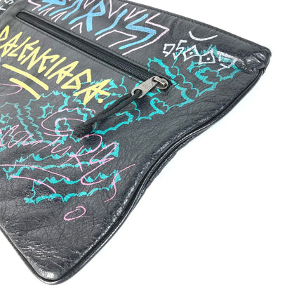 BALENCIAGA Clutch bag 535334 leather black graffiti print mens