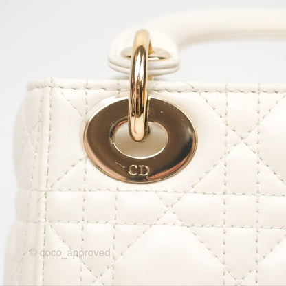 Christian Dior Cannage Mini Lady Dior White Gold Hardware