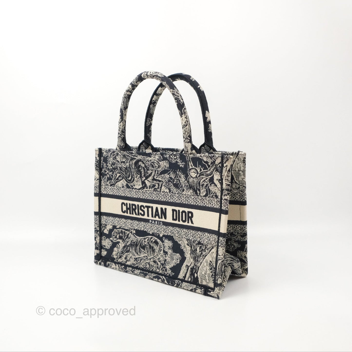 Christian Dior New Small Embroidered Toile De Jouy Canvas Book Tote Navy