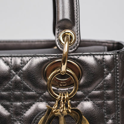 Christian Dior Medium Lady Dior Metallic Dark Grey Lambskin Gold Hardware
