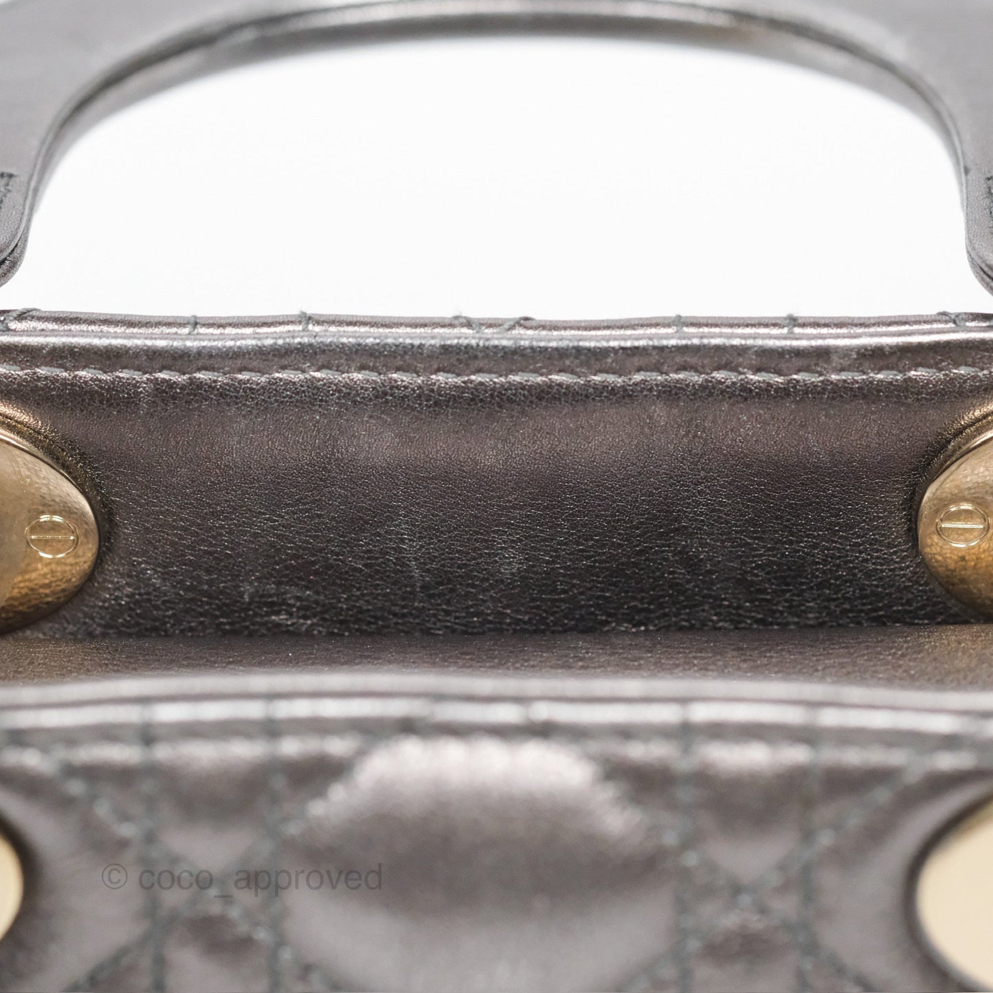 Christian Dior Mini Lady Dior Metallic Dark Grey Lambskin Cannage Gold Hardware