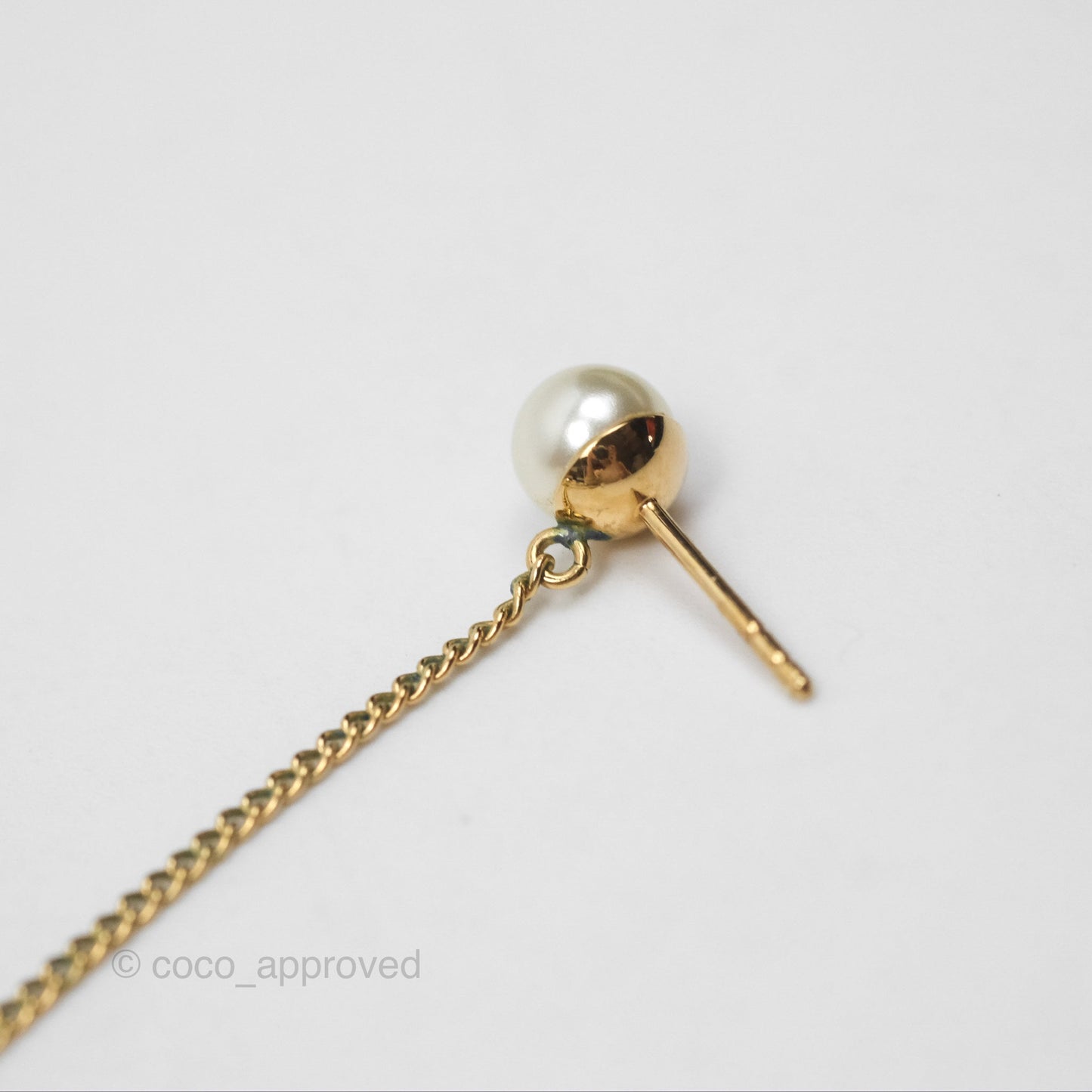 Christian Dior CD Pearl Long Drop Earrings Gold Tone