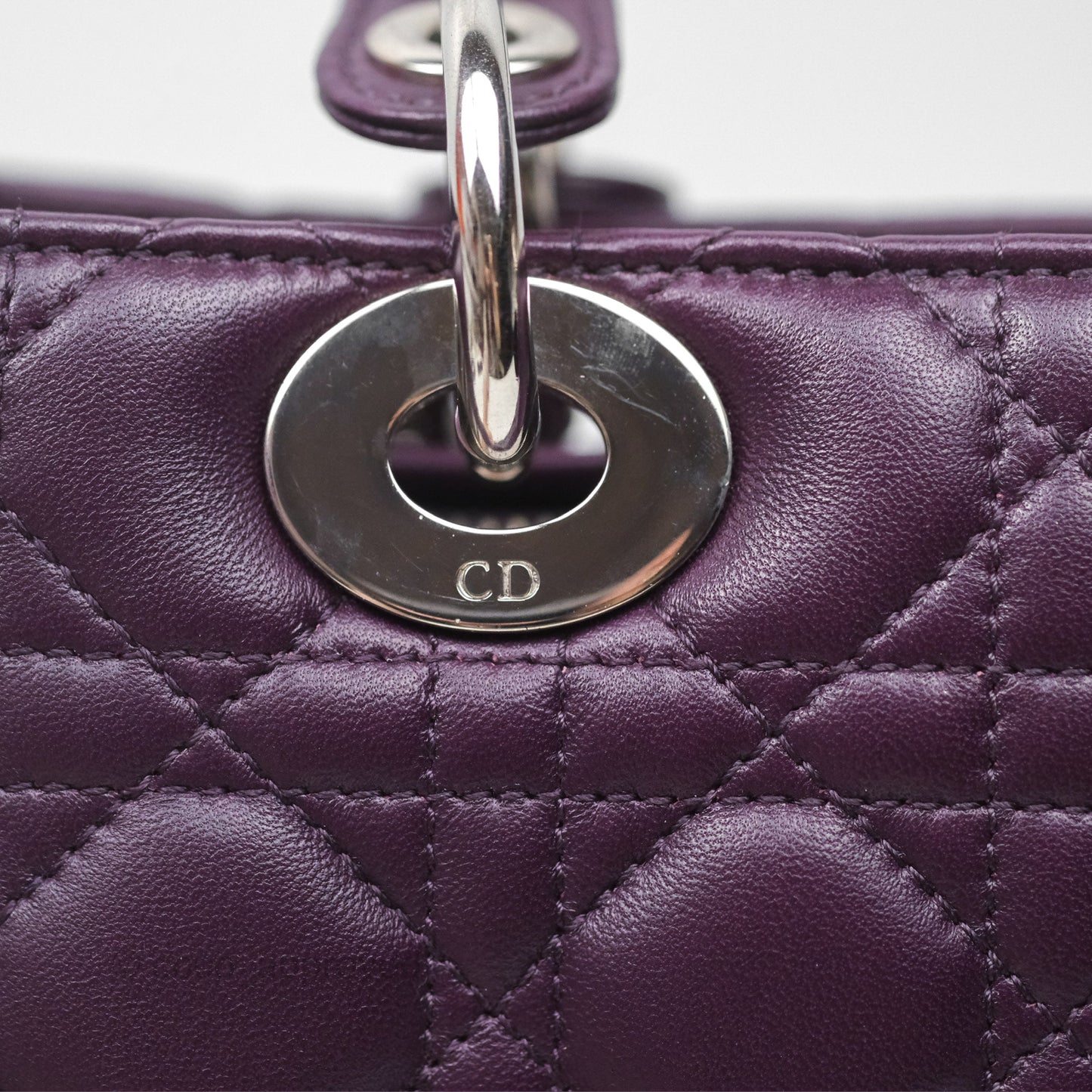 Christian Dior Medium Lady Dior Dark Purple Lambskin Silver Hardware
