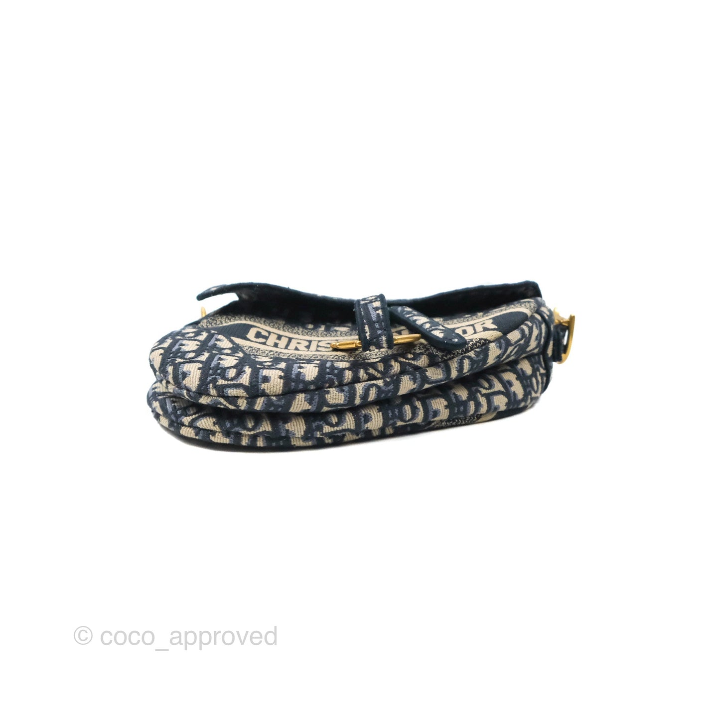 Christian Dior Navy Saddle Bag Dior Oblique Embroidery Gold Hardware