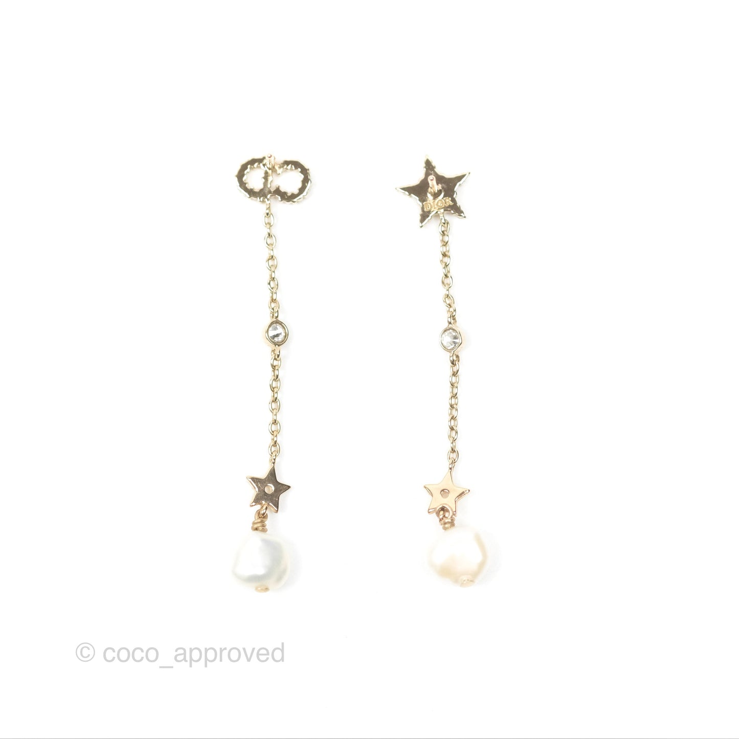 Christian Dior Crystal Pearl Shiny D Earrings Gold Tone