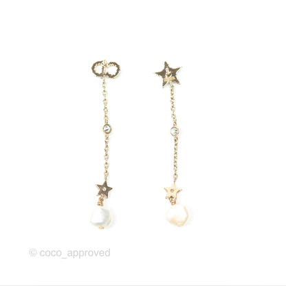 Christian Dior Crystal Pearl Shiny D Earrings Gold Tone