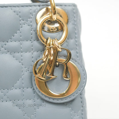 Christian Dior Micro Lady Dior Cannage Blue Grey Lambskin Gold Hardware