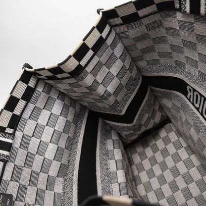Christian Dior Large Book Tote Checkered Black/ White Canvas