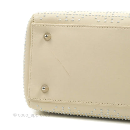 Christian Dior Lady Dior White Studded Light Beige Silver Hardware