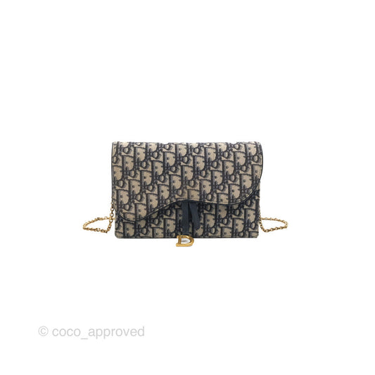 Christian Dior Saddle Chain Pouch Navy Oblique Jacquard