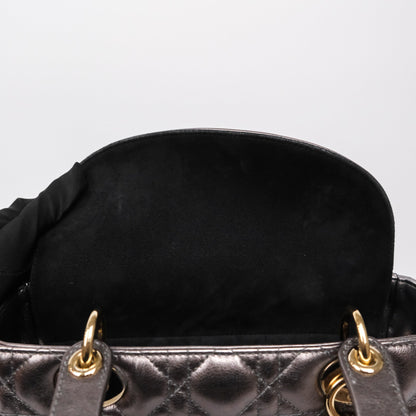 Christian Dior Medium Lady Dior Metallic Dark Grey Lambskin Gold Hardware