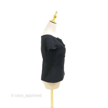 Christian Dior Off-The-Shoulder Double-Breasted Jacket Black Wool Silk Size 34