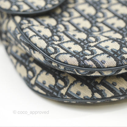 Christian Dior Saddle Bag Navy Dior Oblique Embroidery Gold Hardware