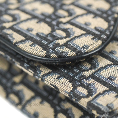 Christian Dior Saddle Chain Pouch Navy Oblique Jacquard