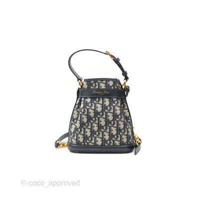Christian Dior Oblique Calfskin C'est Dior Cannage Bucket Bag Blue Small