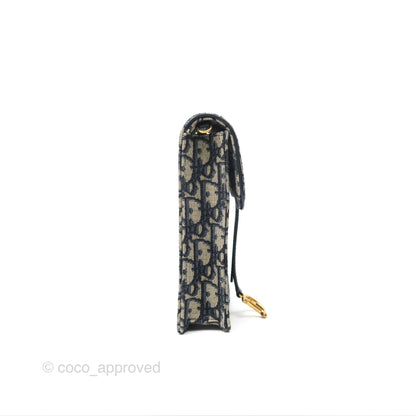 Dior Vertical Saddle Phone Holder Navy Oblique Canvas