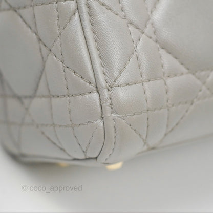 Christian Dior Mini Lady Dior Iridescent Light Grey Cannage Lambskin Gold Hardware