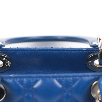 Christian Dior Medium Lady Dior Cannage Dark Blue Lambskin Silver Hardware