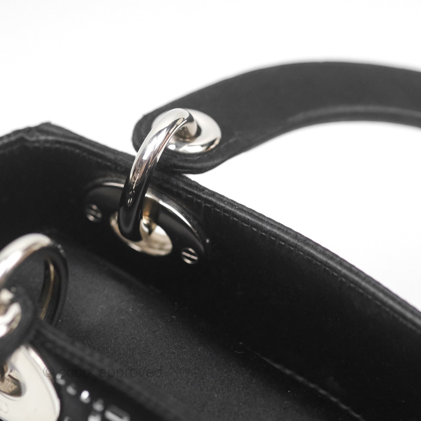 Christian Dior Mini Lady Dior Bag Black Strass Cannage Satin Silver Hardware