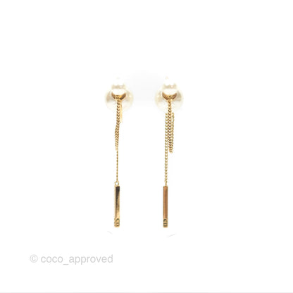 Christian Dior CD Pearl Long Drop Earrings Gold Tone