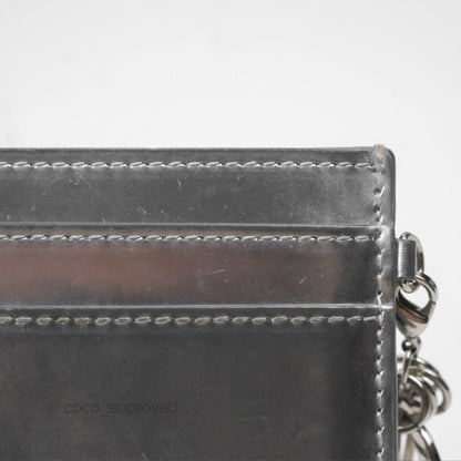Christian Dior Metallic Sliver Card Holder Silver Hardware